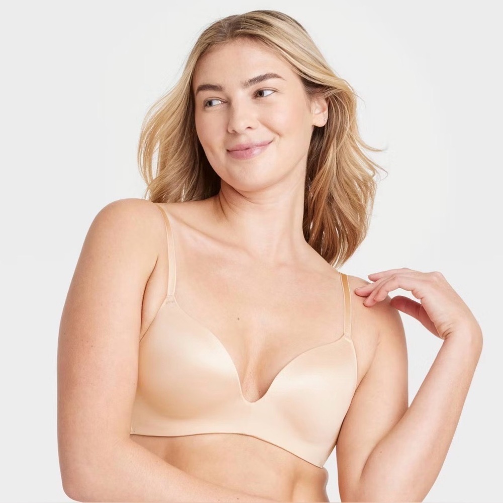 Auden Wirefree Push-Up Bra 34D Beige Padded Molded Cup